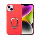 For iPhone 14 Plus Ring Holder Litchi Texture Genuine Leather Phone Case(Red) - 1