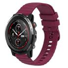 For Amazfit 3 Stratos 22mm Wavy Dotted Solid-Color Silicone Watch Band(Wine Red) - 1