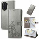 For Huawei Nova 10 Four-leaf Clasp Embossed Buckle Leather Phone Case(Gray) - 1