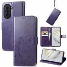 For Huawei Nova 10 Four-leaf Clasp Embossed Buckle Leather Phone Case(Purple) - 1