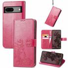 For Google Pixel 7 Four-leaf Clasp Embossed Buckle Leather Phone Case(Magenta) - 1