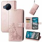 For Nokia X100 5G Four-leaf Clasp Embossed Buckle Leather Phone Case(Rose Gold) - 1