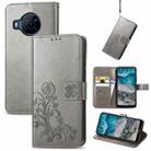 For Nokia X100 5G Four-leaf Clasp Embossed Buckle Leather Phone Case(Gray) - 1