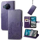 For Nokia X100 5G Four-leaf Clasp Embossed Buckle Leather Phone Case(Purple) - 1