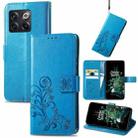 For OnePlus 10T Four-leaf Clasp Embossed Buckle Leather Phone Case(Blue) - 1