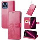 For T-Mobile REVVL 6 5G Four-leaf Clasp Embossed Buckle Leather Phone Case(Magenta) - 1