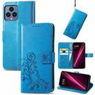 For T-Mobile REVVL 6 5G Four-leaf Clasp Embossed Buckle Leather Phone Case(Blue) - 1