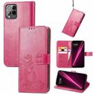 For T-Mobile Revvl 6 Pro 5G Four-leaf Clasp Embossed Buckle Leather Phone Case(Magenta) - 1