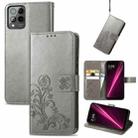 For T-Mobile Revvl 6 Pro 5G Four-leaf Clasp Embossed Buckle Leather Phone Case(Gray) - 1