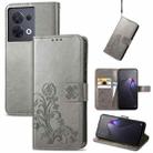 For OPPO Reno8 4G Four-leaf Clasp Embossed Buckle Leather Phone Case(Gray) - 1