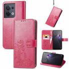 For OPPO Reno8 5G Four-leaf Clasp Embossed Buckle Leather Phone Case(Magenta) - 1