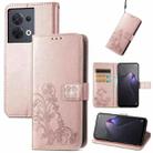 For OPPO Reno8 5G Four-leaf Clasp Embossed Buckle Leather Phone Case(Rose Gold) - 1