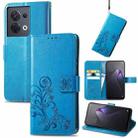 For OPPO Reno8 5G Four-leaf Clasp Embossed Buckle Leather Phone Case(Blue) - 1