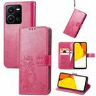 For vivo Y35 Four-leaf Clasp Embossed Buckle Leather Phone Case(Magenta) - 1