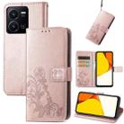 For vivo Y35 Four-leaf Clasp Embossed Buckle Leather Phone Case(Rose Gold) - 1