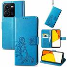 For vivo Y35 Four-leaf Clasp Embossed Buckle Leather Phone Case(Blue) - 1