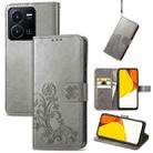 For vivo Y35 Four-leaf Clasp Embossed Buckle Leather Phone Case(Gray) - 1