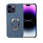 For iPhone 14 Pro Max Ring Holder Litchi Texture Genuine Leather Phone Case(Blue) - 1