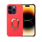 For iPhone 14 Pro Ring Holder Litchi Texture Genuine Leather Phone Case(Red) - 1