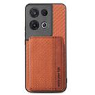 For OPPO Reno 8 Pro Carbon Fiber Magnetic Card Bag Phone Case(Brown) - 1