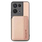 For OPPO Reno 8 Pro Carbon Fiber Magnetic Card Bag Phone Case(Khaki) - 1