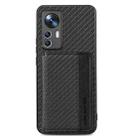 For Xiaomi 12T Carbon Fiber Magnetic Card Bag Phone Case(Black) - 1