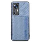 For Xiaomi 12T Carbon Fiber Magnetic Card Bag Phone Case(Blue) - 1