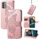 For Nokia G400 Butterfly Love Flower Embossed Leather Phone Case(Rose Gold) - 1