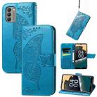 For Nokia G400 Butterfly Love Flower Embossed Leather Phone Case(Blue) - 1