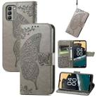 For Nokia G400 Butterfly Love Flower Embossed Leather Phone Case(Gray) - 1