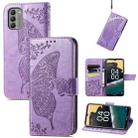 For Nokia G400 Butterfly Love Flower Embossed Leather Phone Case(Lavender) - 1