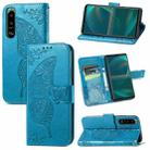 For Sony Xperia 5 IV Butterfly Love Flower Embossed Leather Phone Case(Blue) - 1