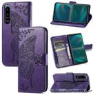 For Sony Xperia 5 IV Butterfly Love Flower Embossed Leather Phone Case(Purple) - 1