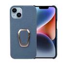 For iPhone 14 Ring Holder Litchi Texture Genuine Leather Phone Case(Blue) - 1