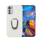 For Motorola Moto E32 4G Ring Holder Litchi Texture Genuine Leather Phone Case(White) - 1