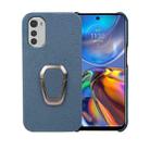 For Motorola Moto E32 4G Ring Holder Litchi Texture Genuine Leather Phone Case(Blue) - 1