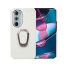 For Motorola Moto Edge 30 Pro Ring Holder Litchi Texture Genuine Leather Phone Case(White) - 1