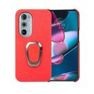 For Motorola Moto Edge 30 Pro Ring Holder Litchi Texture Genuine Leather Phone Case(Red) - 1