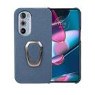 For Motorola Moto Edge 30 Pro Ring Holder Litchi Texture Genuine Leather Phone Case(Blue) - 1