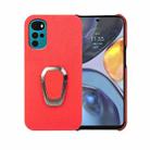 For Motorola Moto G22 Ring Holder Litchi Texture Genuine Leather Phone Case(Red) - 1