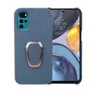 For Motorola Moto G22 Ring Holder Litchi Texture Genuine Leather Phone Case(Blue) - 1