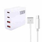 GaN 100W Dual USB-C/Type-C + Dual USB Multi Port Charger with  1.8m Type-C to MagSafe 2 / T Header Data Cable, Plug Size:US Plug - 1