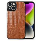 For iPhone 14 Plus Crocodile Grain Leather Back Cover Phone Case(Brown) - 1