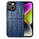 For iPhone 14 Plus Crocodile Grain Leather Back Cover Phone Case(Blue) - 1