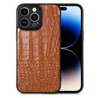 For iPhone 14 Pro Max Crocodile Grain Leather Back Cover Phone Case(Brown) - 1