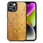 For iPhone 14 Snakeskin Leather Back Cover Phone Case(Yellow) - 1