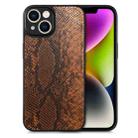 For iPhone 14 Snakeskin Leather Back Cover Phone Case(Brown) - 1