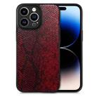 For iPhone 14 Pro Snakeskin Leather Back Cover Phone Case(Red) - 1