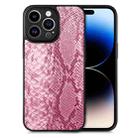 For iPhone 14 Pro Snakeskin Leather Back Cover Phone Case(Pink) - 1