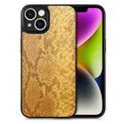 For iPhone 14 Plus Snakeskin Leather Back Cover Phone Case(Yellow) - 1